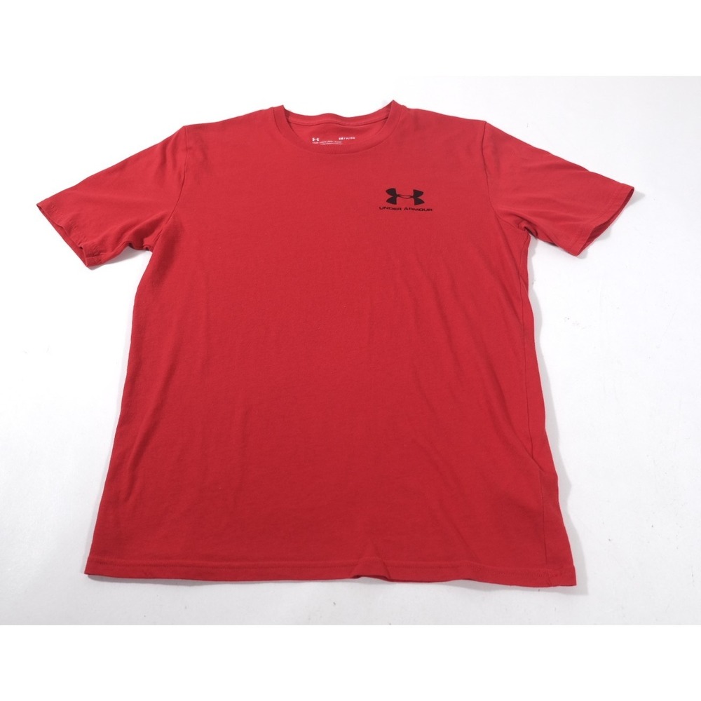 Under Armour Shirt Mens Small Red Loose Fit Short Sleeve Logo Activewear Tee